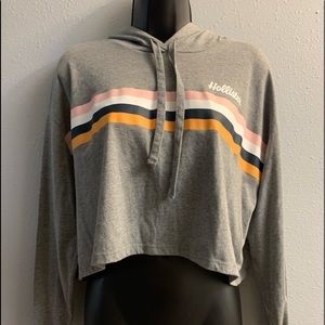 Hollister cropped hooded long sleeve grey shirt size small euc #